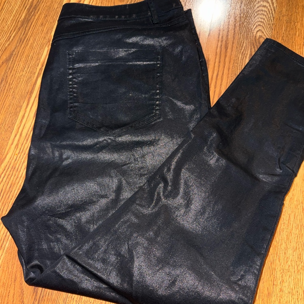 ASOS CURVE Black Coated Skinny Pants Shiny - Picture 2 of 3